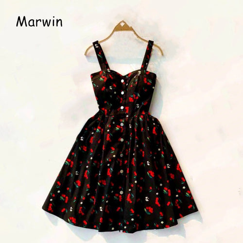 Marwin 2019 New-Coming Summer Women Spaghetti Strap Print Floral Sleeveless Empire Beach Dresses High Street Style