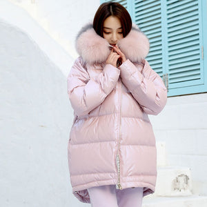 Large Real Natural Fox Fur Collar 2019 Long Down Parka Warm Thick Female White Duck Down Jacket Winter Warm Hooded Waterproof