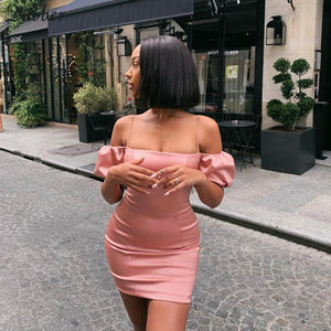 Nibber autumn French romance party night lace up bodycon dress women 2019 pink white Elegant off shoulder club Slim dress mujer