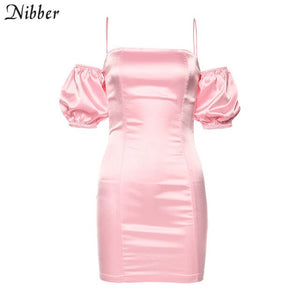 Nibber autumn French romance party night lace up bodycon dress women 2019 pink white Elegant off shoulder club Slim dress mujer