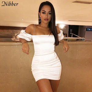 Nibber autumn French romance party night lace up bodycon dress women 2019 pink white Elegant off shoulder club Slim dress mujer