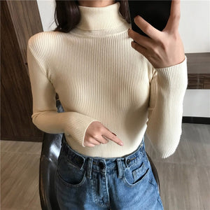 2019 Slim Long Sleeve Turtleneck Autumn Winter Sweater Women Knitted Ribbed Pullover Sweater Jumper Soft Warm Pull Femme 6897 50