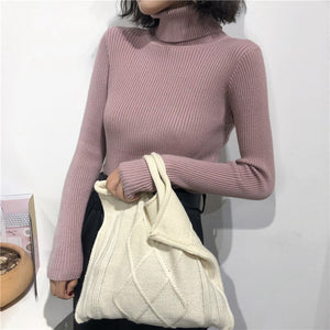 2019 Slim Long Sleeve Turtleneck Autumn Winter Sweater Women Knitted Ribbed Pullover Sweater Jumper Soft Warm Pull Femme 6897 50