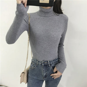 2019 Slim Long Sleeve Turtleneck Autumn Winter Sweater Women Knitted Ribbed Pullover Sweater Jumper Soft Warm Pull Femme 6897 50