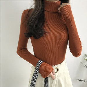 2019 Slim Long Sleeve Turtleneck Autumn Winter Sweater Women Knitted Ribbed Pullover Sweater Jumper Soft Warm Pull Femme 6897 50