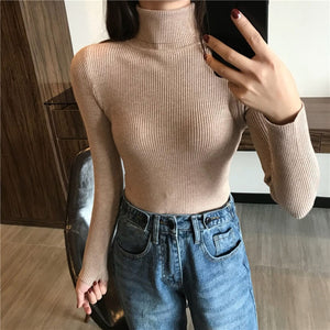 2019 Slim Long Sleeve Turtleneck Autumn Winter Sweater Women Knitted Ribbed Pullover Sweater Jumper Soft Warm Pull Femme 6897 50