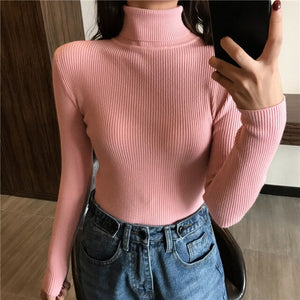 2019 Slim Long Sleeve Turtleneck Autumn Winter Sweater Women Knitted Ribbed Pullover Sweater Jumper Soft Warm Pull Femme 6897 50