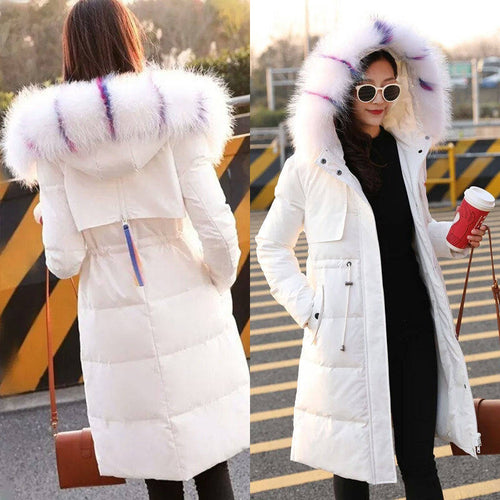 Fashionable High Quality hooded down coat ladies Parker Jacket Large Collar Trim Winter Top Warm Fur Lined Coats