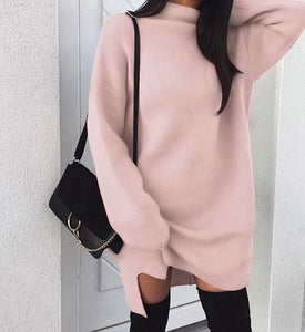 Autumn Winter Warm Long Sleeve Women Knitted Sweater Dress White Turtleneck Sweaters Pullover Jumper Female Clothes