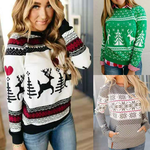 2020 Fashion  US Women Loose Christmas Xmas Knitted Pullover Jumper Sweater Long Sleeve Top S-2XL