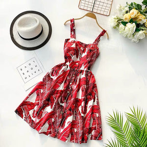 Marwin 2019 New-Coming Summer Women Spaghetti Strap Print Floral Sleeveless Empire Beach Dresses High Street Style