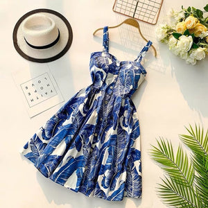 Marwin 2019 New-Coming Summer Women Spaghetti Strap Print Floral Sleeveless Empire Beach Dresses High Street Style