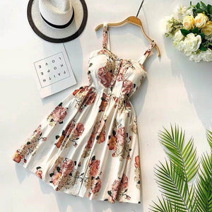 Marwin 2019 New-Coming Summer Women Spaghetti Strap Print Floral Sleeveless Empire Beach Dresses High Street Style