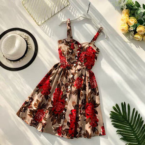 Marwin 2019 New-Coming Summer Women Spaghetti Strap Print Floral Sleeveless Empire Beach Dresses High Street Style